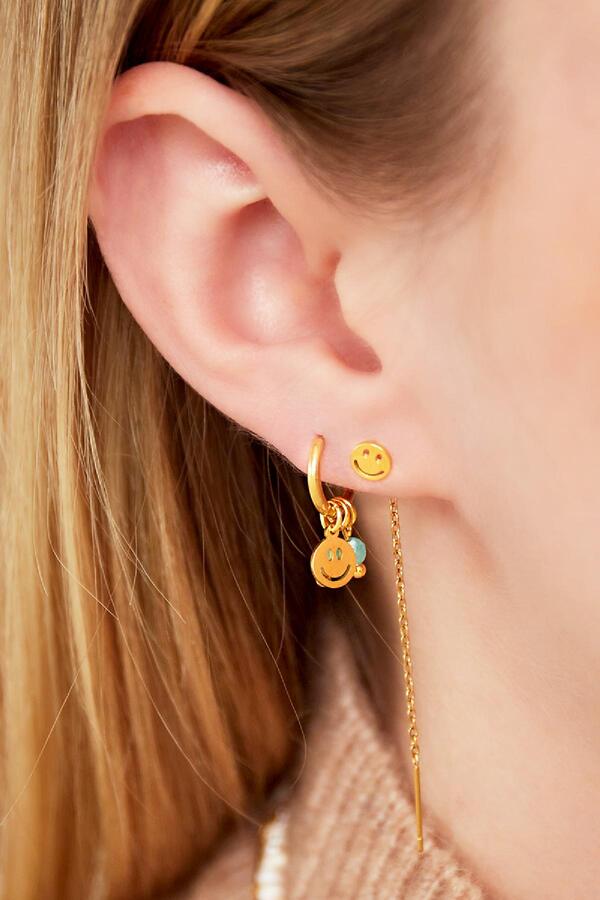 Golden stainless steel earrings smiley & stones